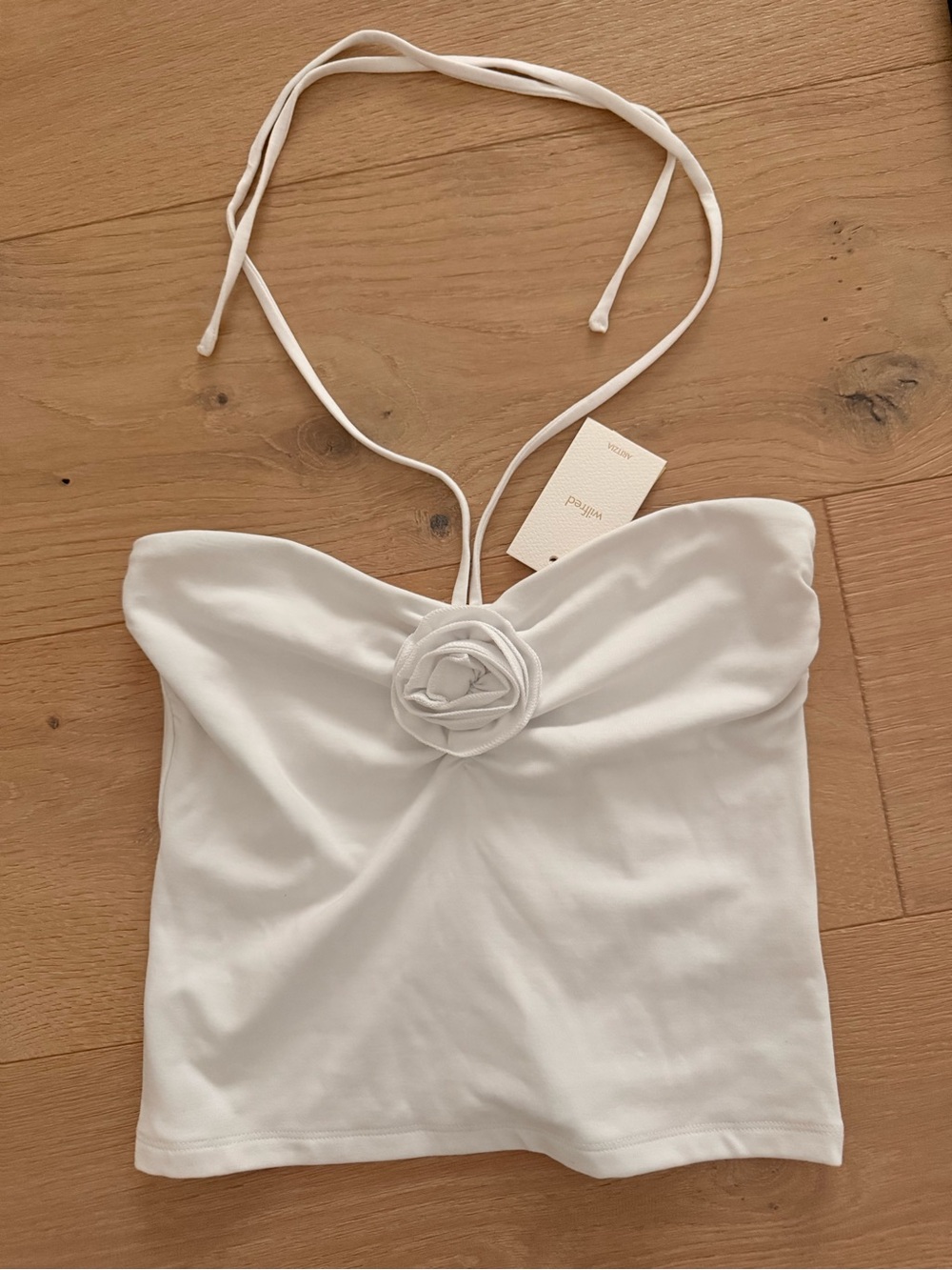 NWT Aritzia Women's White Halter Tube Top with Rosette